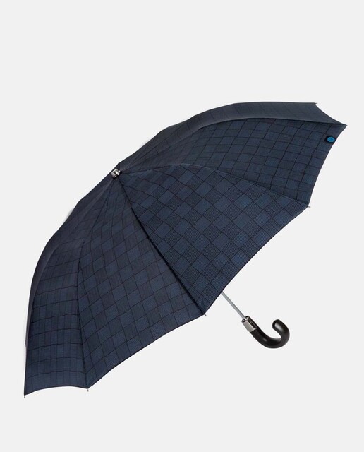 Imagem 0 de Guarda-Chuva Dobrável Automático Top Less "Tempo". Estampado aos Quadrados - Preto/Azul
