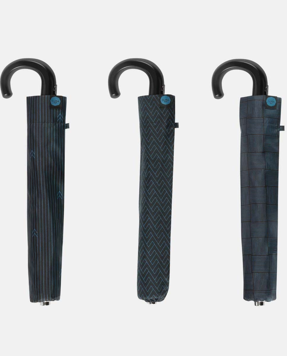 Guarda-Chuva Dobrável Automático Top Less "Tempo". Estampado aos Quadrados - Preto/Azul Preto-3