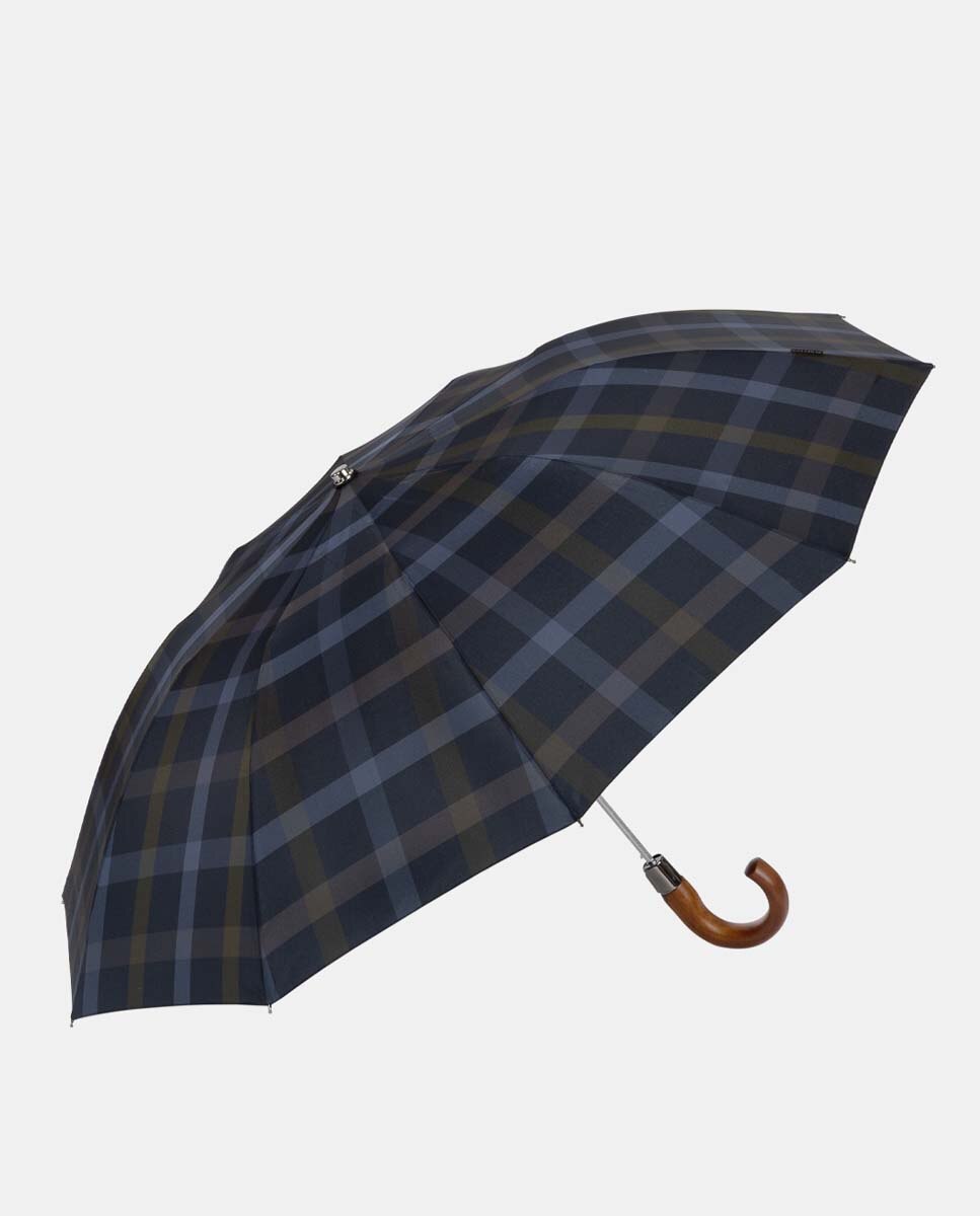 Guarda-Chuva Dobrável Top Less "British". Fio Tingido com Estampado aos Quadrados. Cúpula de Grande Abertura. Multicolor-1