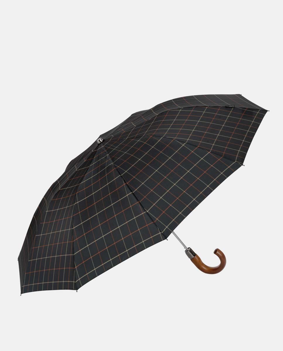 Guarda-Chuva Dobrável Top Less "British". Fio Tingido com Estampado aos Quadrados. Cúpula de Grande Abertura. Multicolor-1
