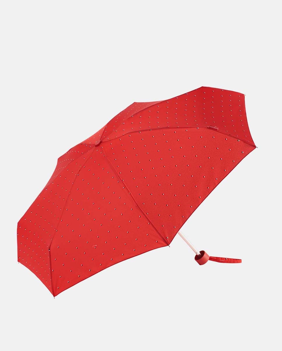 Guarda-Chuva Mini Manual "Dots" com Sistema Windproof, Proteção Solar UVP+50 e Fabricado em Poliéster Reciclado e Reciclável Vermelho-1