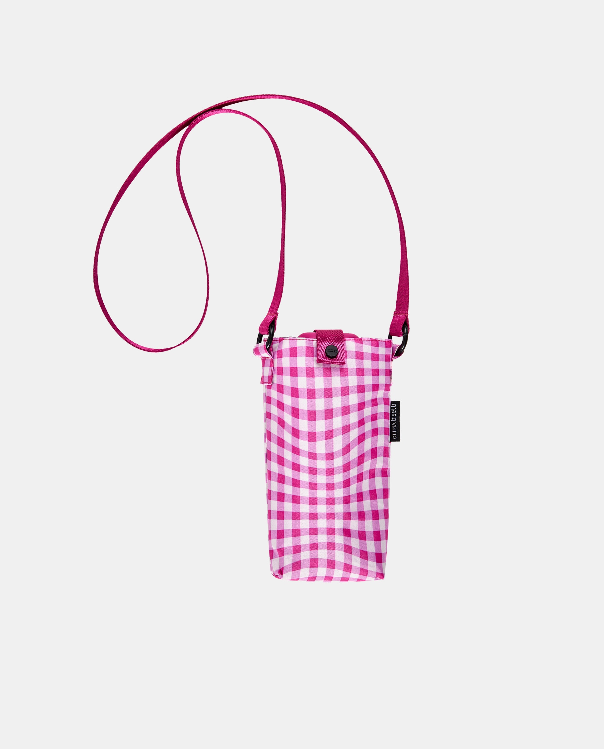 Guarda-Chuva Dobrável Mini Manual "Vichy". Trata-se de um Guarda-Chuva Ultraligeiro com Bolsa, UVP 50+, Tecido de Poliéster Reciclado e Reciclável Fúcsia-2