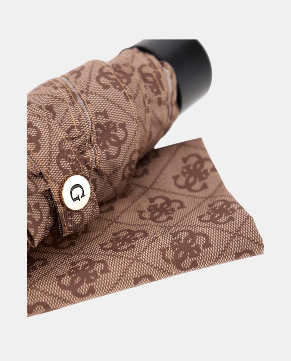 Imagen 3 de Paraguas plegable grande con estampado de logotipos - Guess - Beige Beige