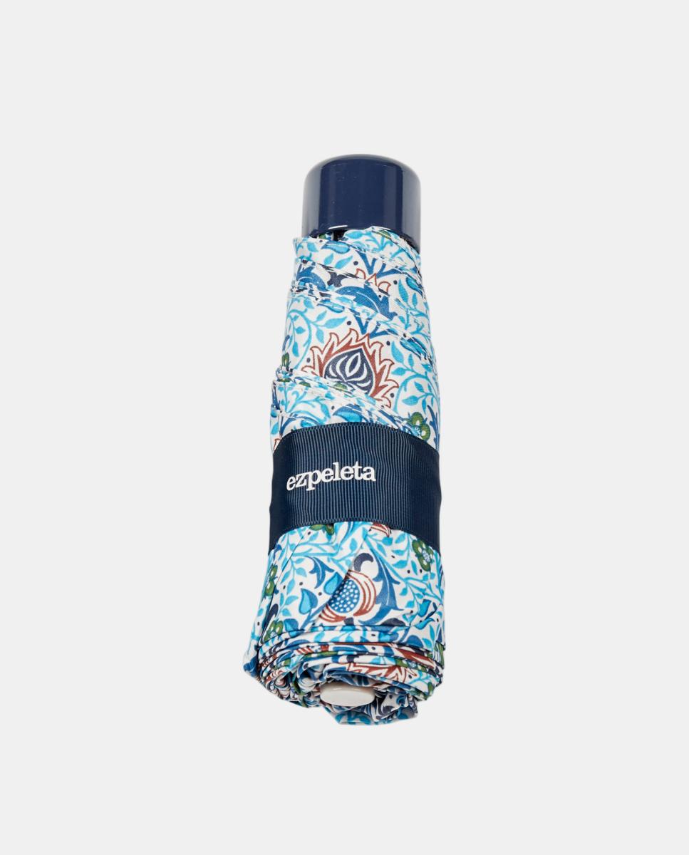 Guarda-Chuva Dobrável com Nécessaire de Estampado Floral Morris Azul-3