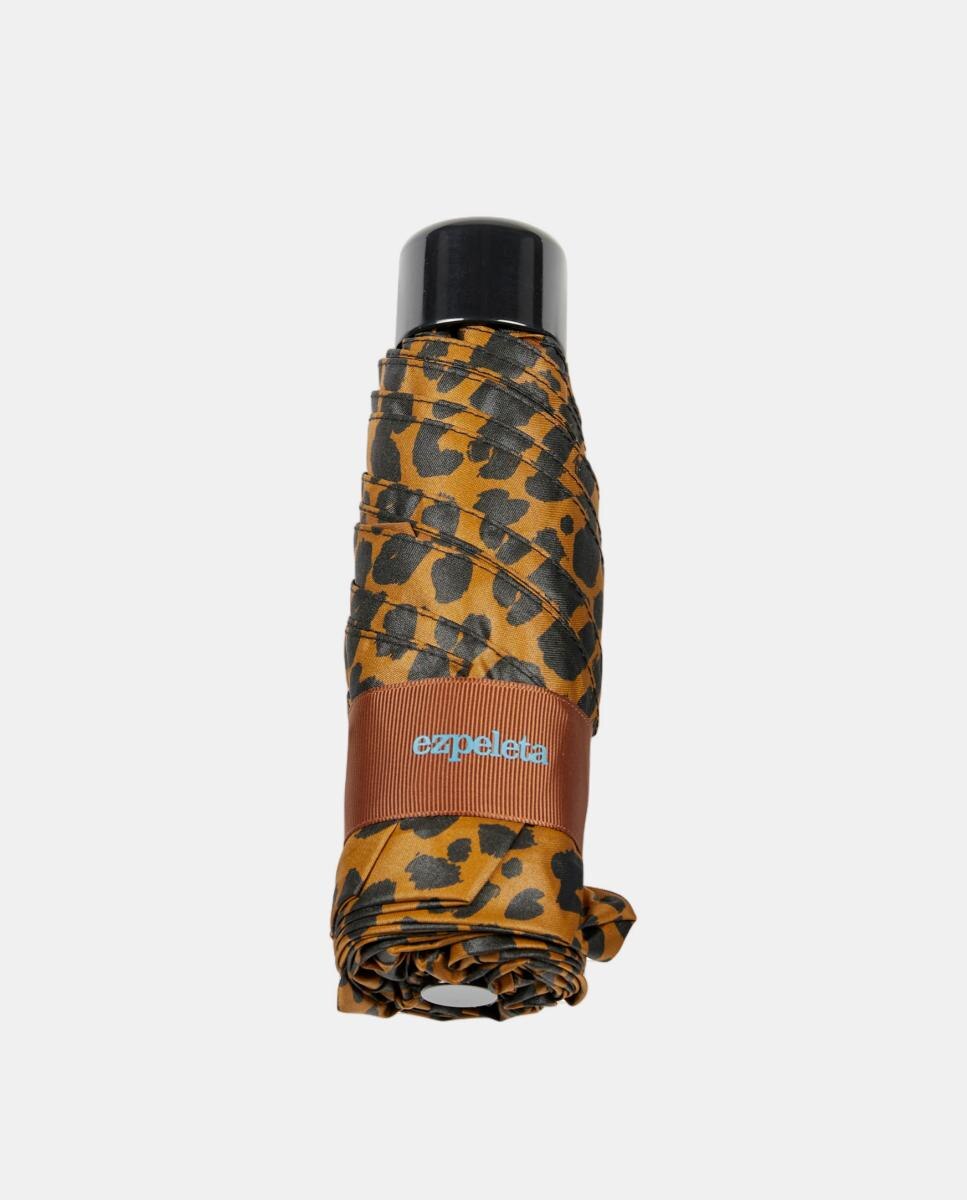 Guarda-Chuva Dobrável com Nécessaire de Neopreno. Animal print Castanho-3