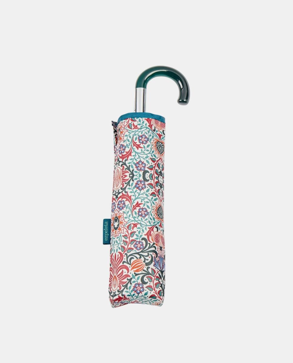 Guarda-Chuva Dobrável com Punho Curvo. Estampado Floral Morris Verde-2