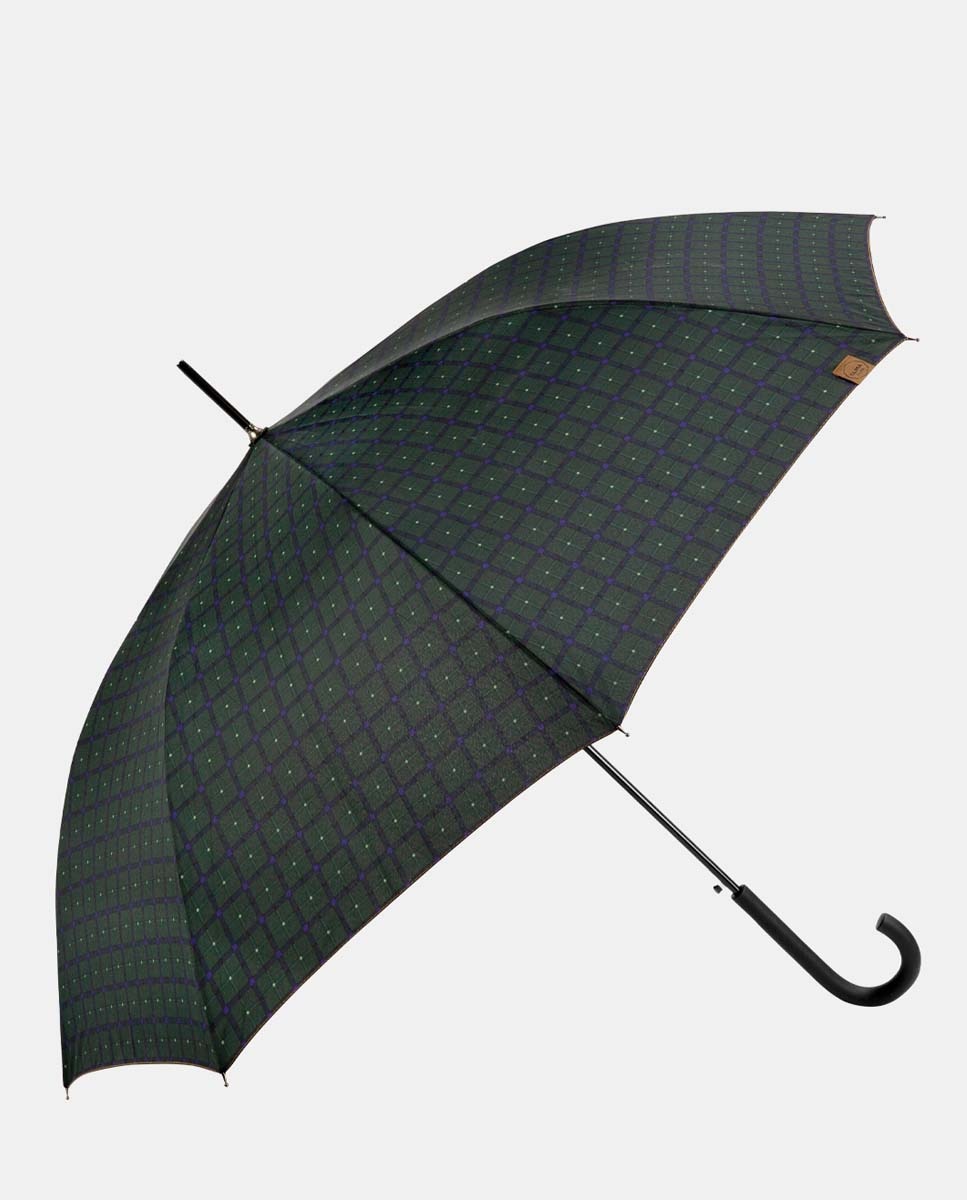 Guarda-Chuva Comprido Automático "Tartã" com Sistema Windproof. Fabricado em Poliéster Reciclado e Reciclável. Azul-1