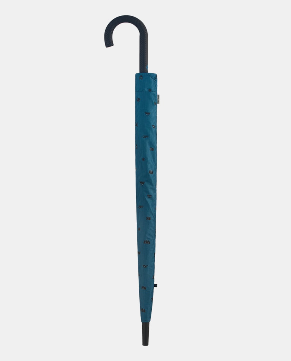 Guarda-Chuva Comprido Automático "Adventure" com Tecnologia Windproof e Tecido em Poliéster Reciclado e Reciclável. Estampado com Motivos Aventureiros. Azul-2