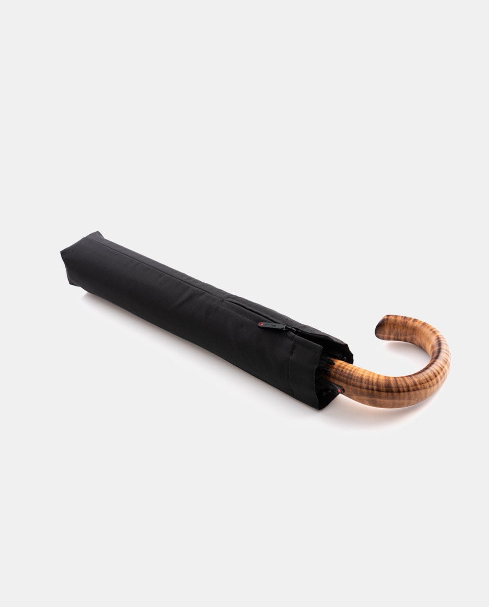 Paraguas plegable automático en negro con mango de madera - Knirps - Negro Negro-2