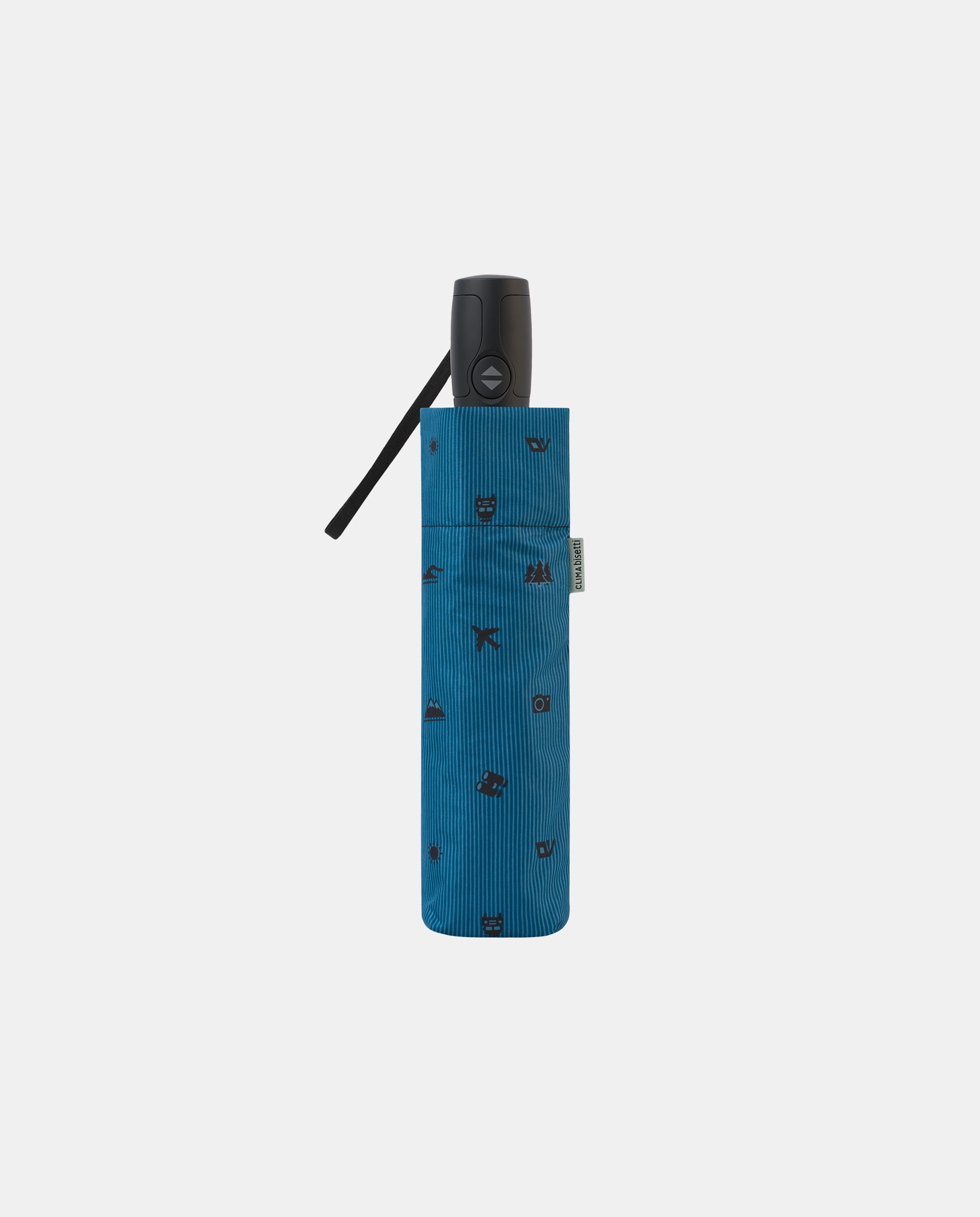 Guarda-Chuva Dobrável Abre e Fecha "Adventure" com Tecnologia Windproof e Tecido em Poliéster Reciclado e Reciclável. Estampado com Motivos Aventureiros Azul-2