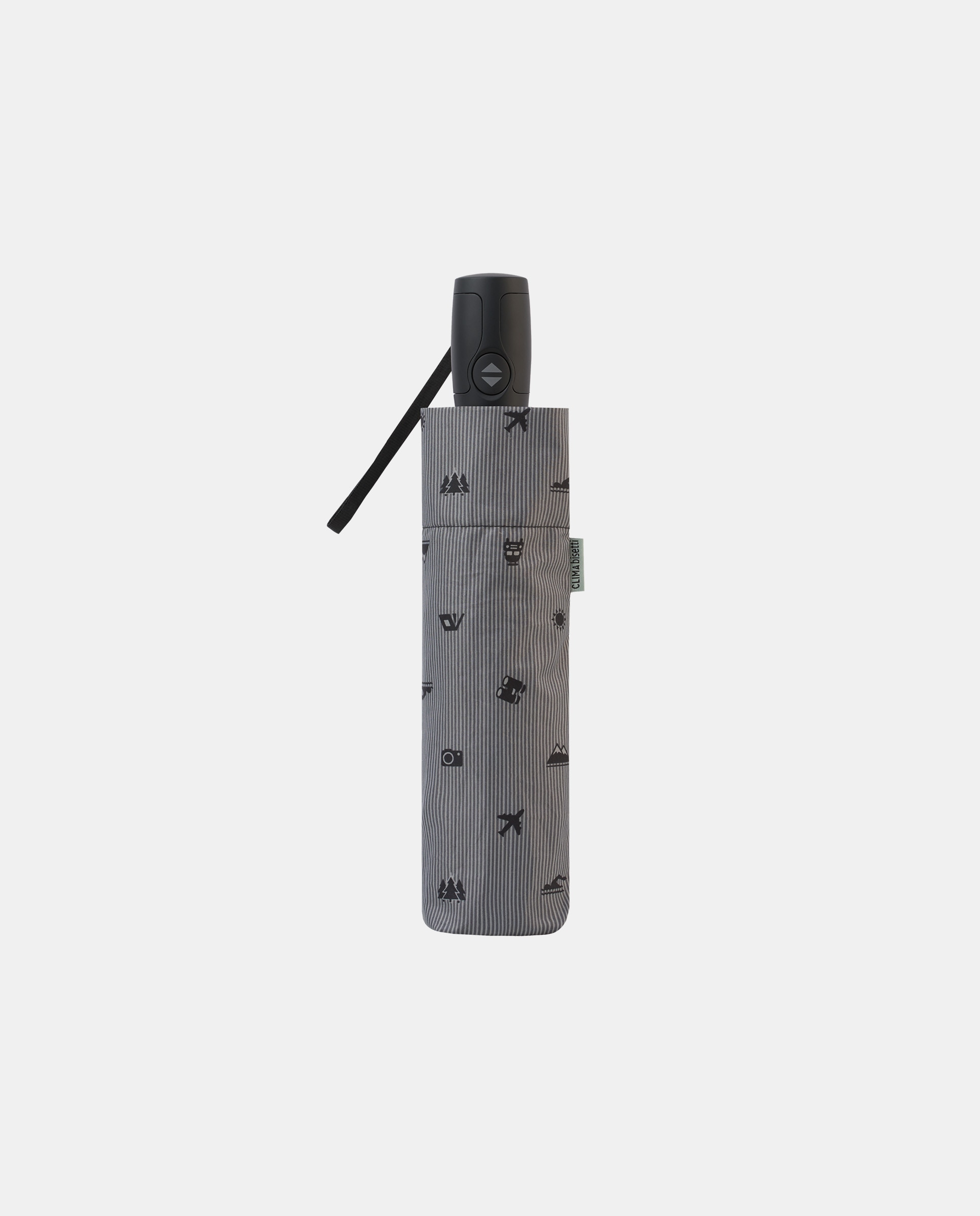 Guarda-Chuva Dobrável Abre e Fecha "Adventure" com Tecnologia Windproof e Tecido em Poliéster Reciclado e Reciclável. Estampado com Motivos Aventureiros Cinzento-2
