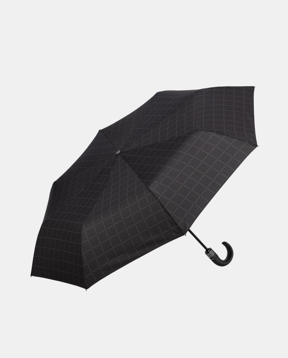 Guarda-Chuva Mini Abertura-Fecho com Cabo Curvo. Estampado Castanho-1