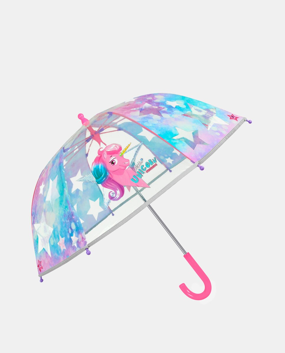 Guarda-chuva infantil manual com cúpula transparente e estampado de fantasia Perletti Branco-1