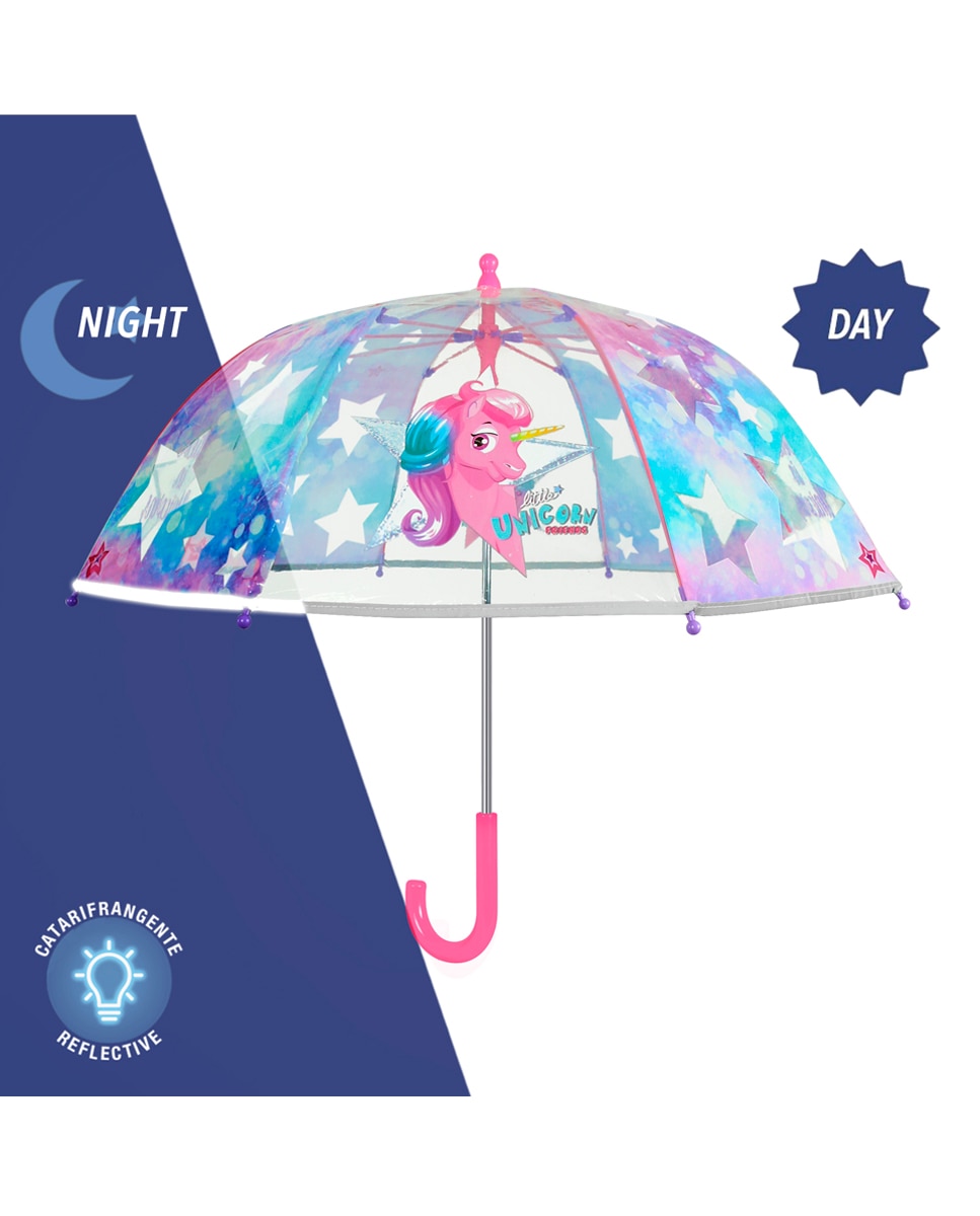 Guarda-chuva infantil manual com cúpula transparente e estampado de fantasia Perletti Branco-3