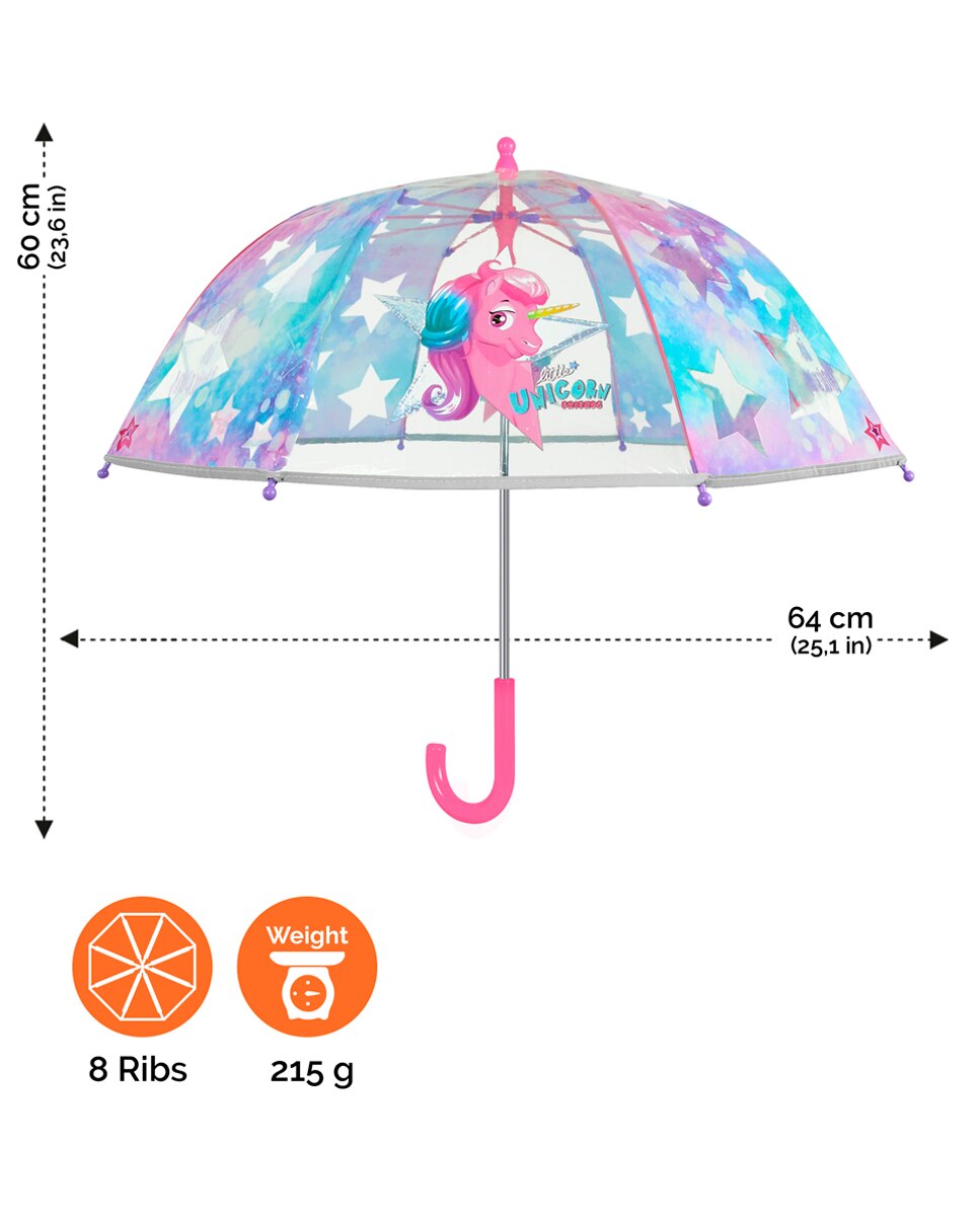 Guarda-chuva infantil manual com cúpula transparente e estampado de fantasia Perletti Branco-4