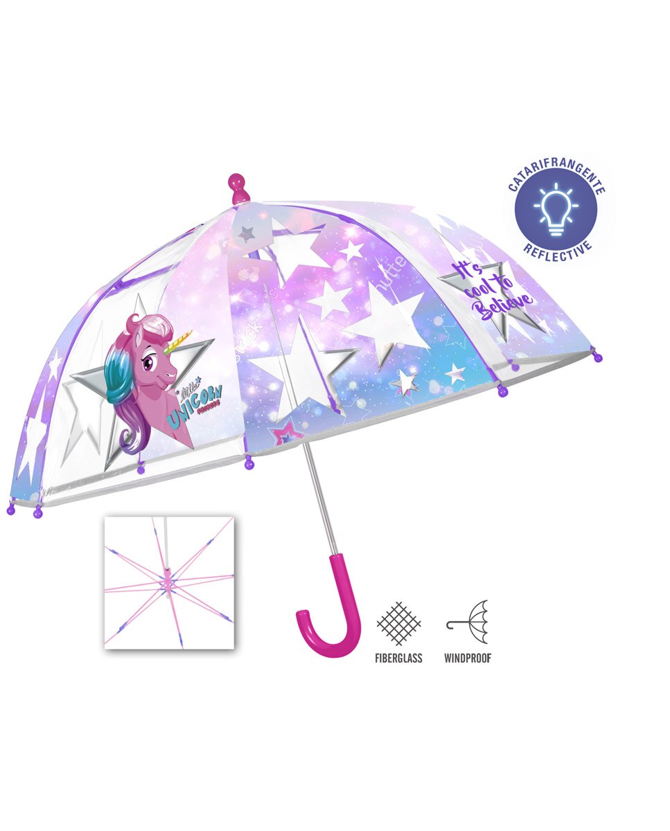 Guarda-chuva infantil manual com cúpula transparente e estampado de fantasia Perletti Branco-5