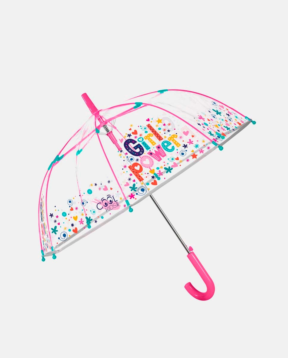 Guarda-Chuva Infantil Comprido Transparente com Desenho Girl Power Perletti Fúcsia-1