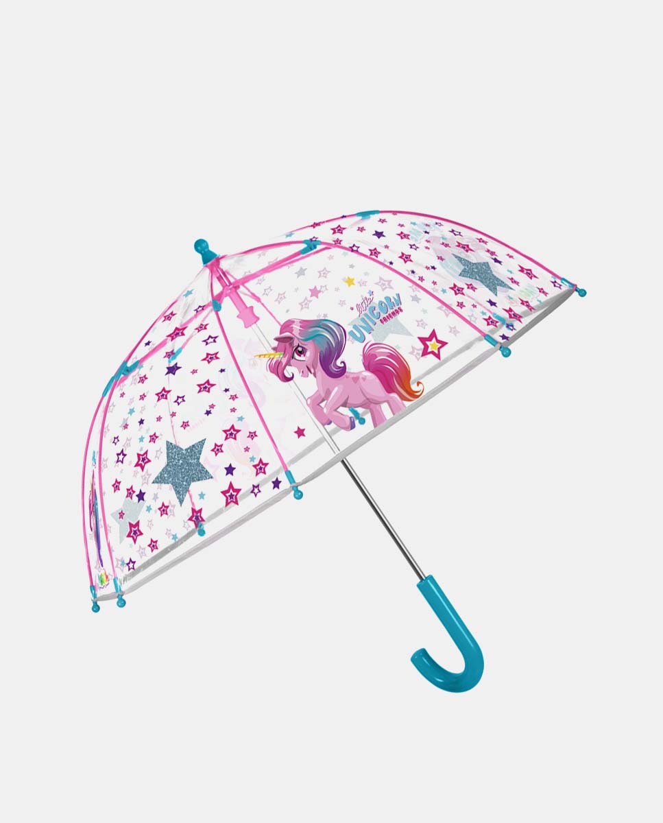 Guarda-Chuva Infantil Comprido Transparente com Desenho de Unicórnio Perletti Azul-1