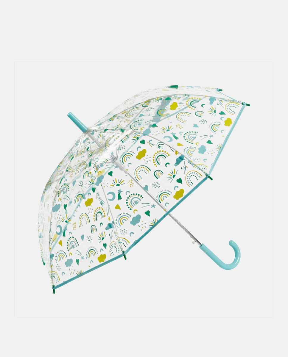 Imagem 0 de Guarda-Chuva Infantil Comprido Automático con Estampado de Arco-Íris - Transparente