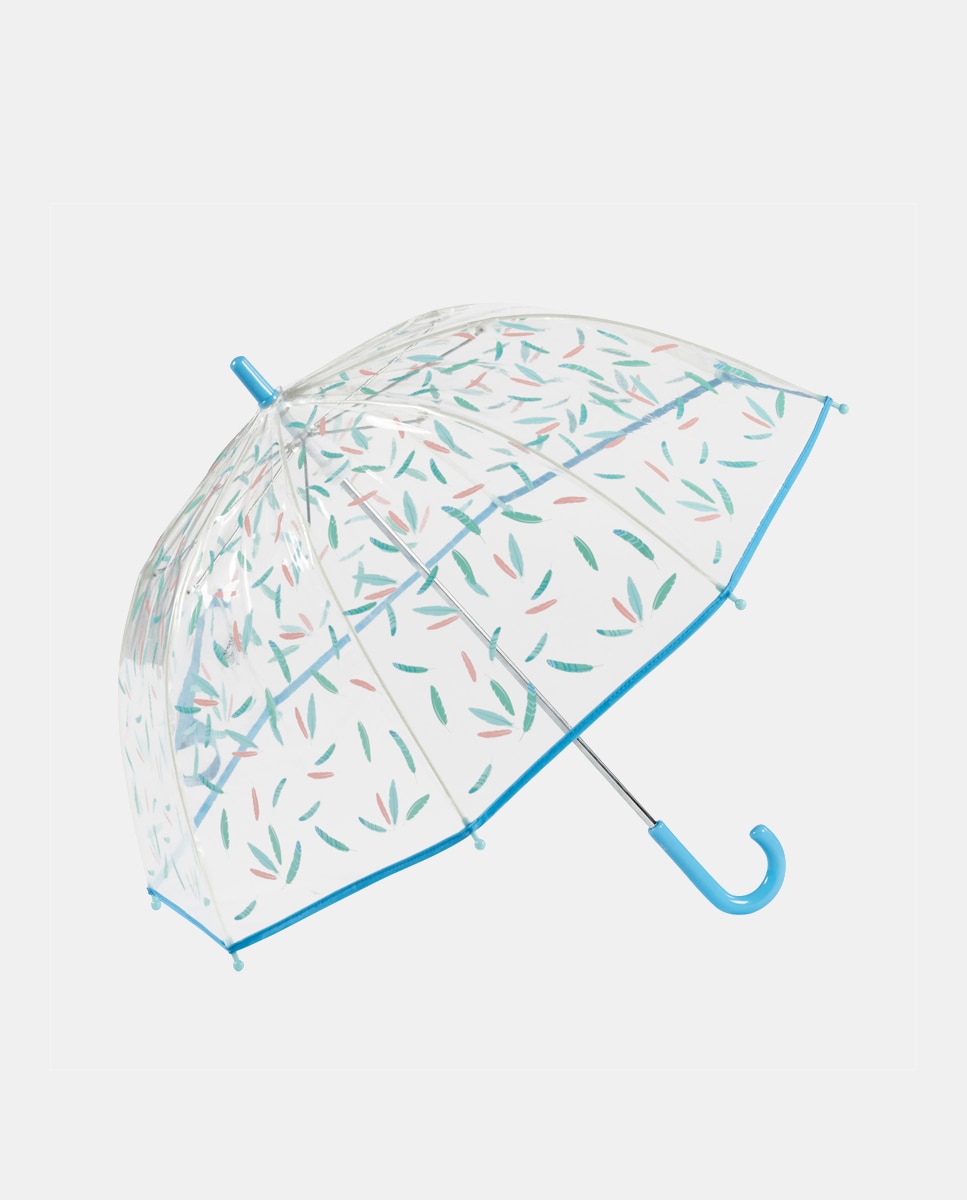 Imagem 0 de Guarda-Chuva Infantil Automático com Estampado de Penas - Transparente/Azul