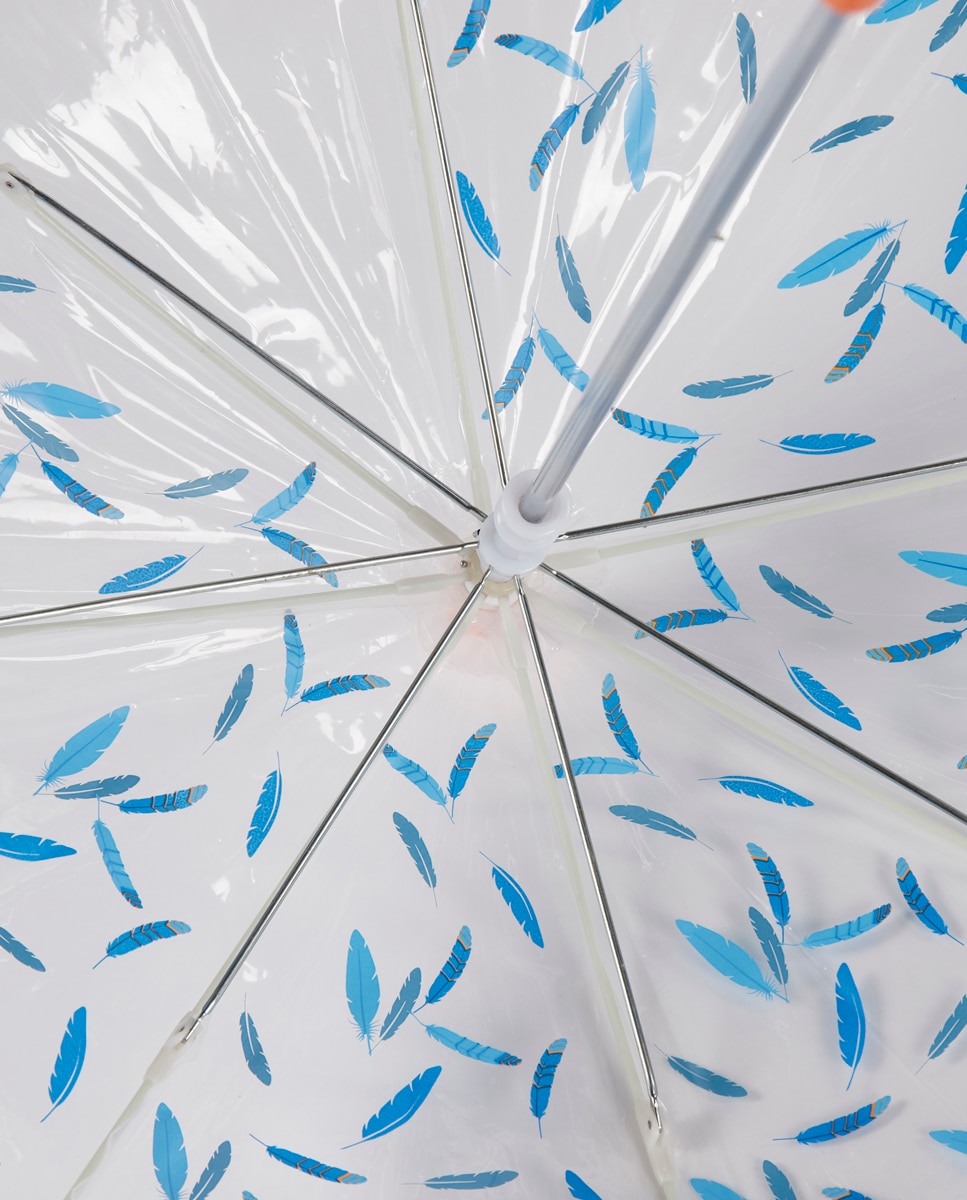 Guarda-Chuva Infantil Automático com Estampado de Penas - Transparente/Azul Ezpeleta Transparente-2