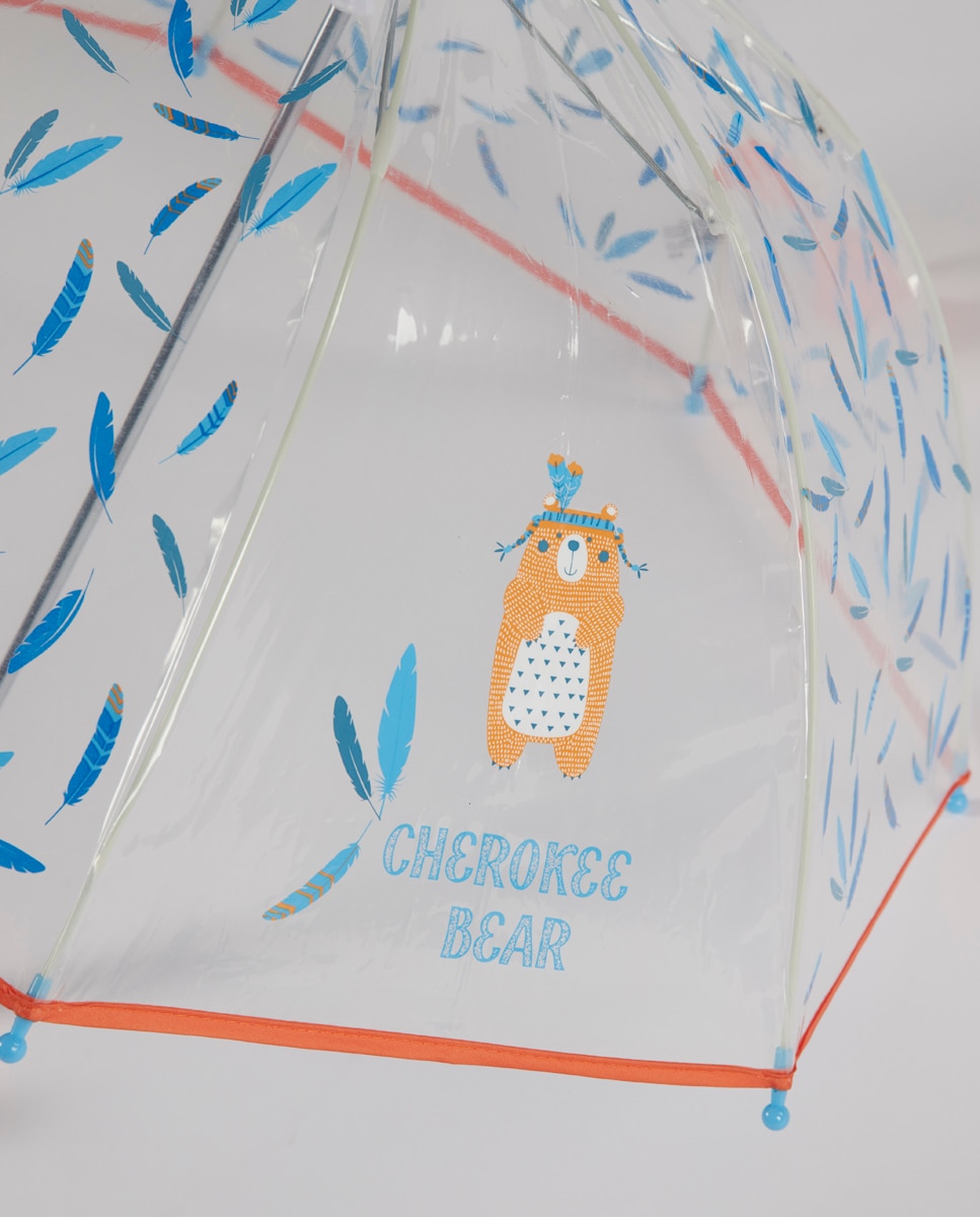 Guarda-Chuva Infantil Automático com Estampado de Penas - Transparente/Azul Ezpeleta Transparente-6
