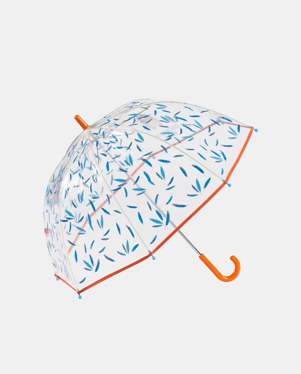 Imagem 0 de Guarda-Chuva Infantil Automático com Estampado de Penas - Transparente/Azul
