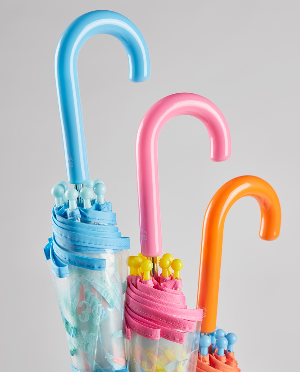 Guarda-Chuva Infantil Automático com Estampado de Penas - Transparente/Azul Ezpeleta Transparente-3
