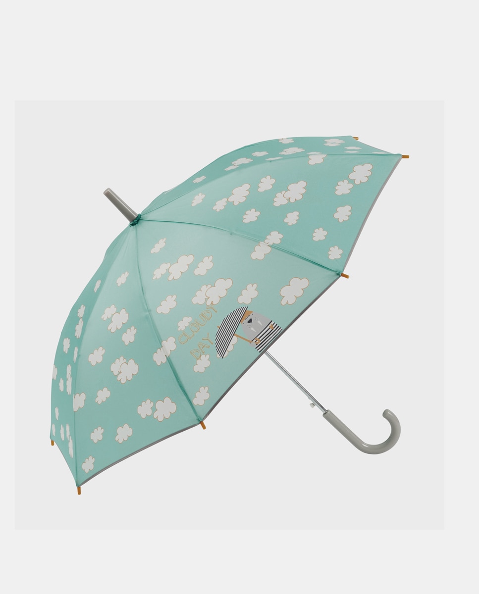 Guarda-Chuva Infantil Automático com Nuvens - Azul Turquesa/Branco Turquesa-1