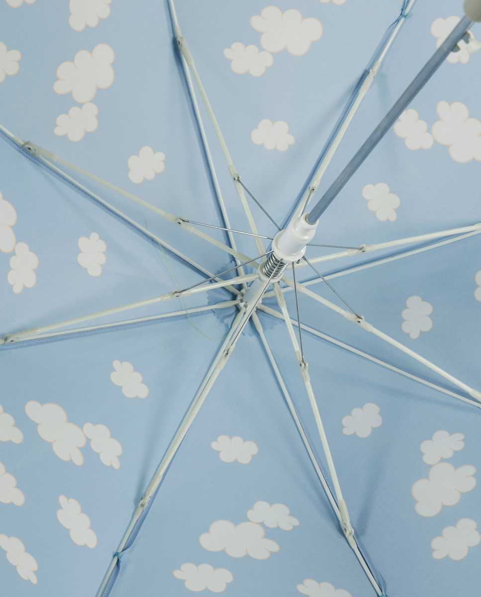 Guarda-Chuva Infantil Automático com Nuvens - Azul Turquesa/Branco Turquesa-2