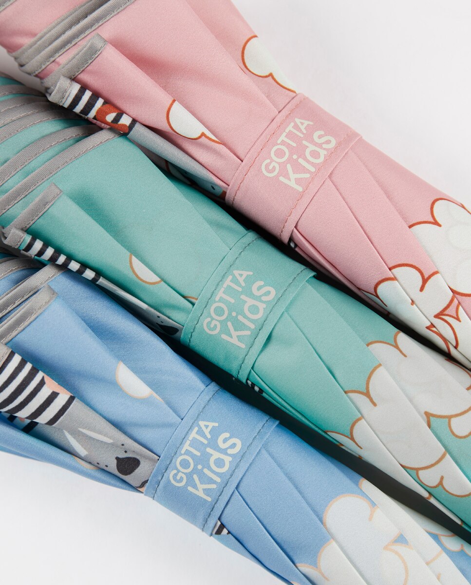Guarda-Chuva Infantil Automático com Nuvens - Azul Turquesa/Branco Turquesa-4