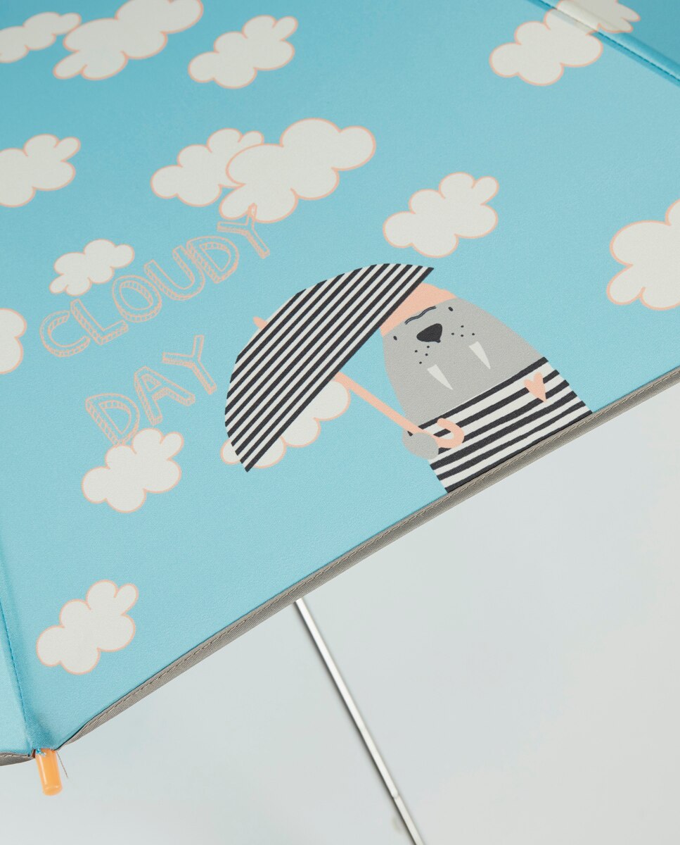 Guarda-Chuva Infantil Automático com Nuvens - Azul Turquesa/Branco Turquesa-6