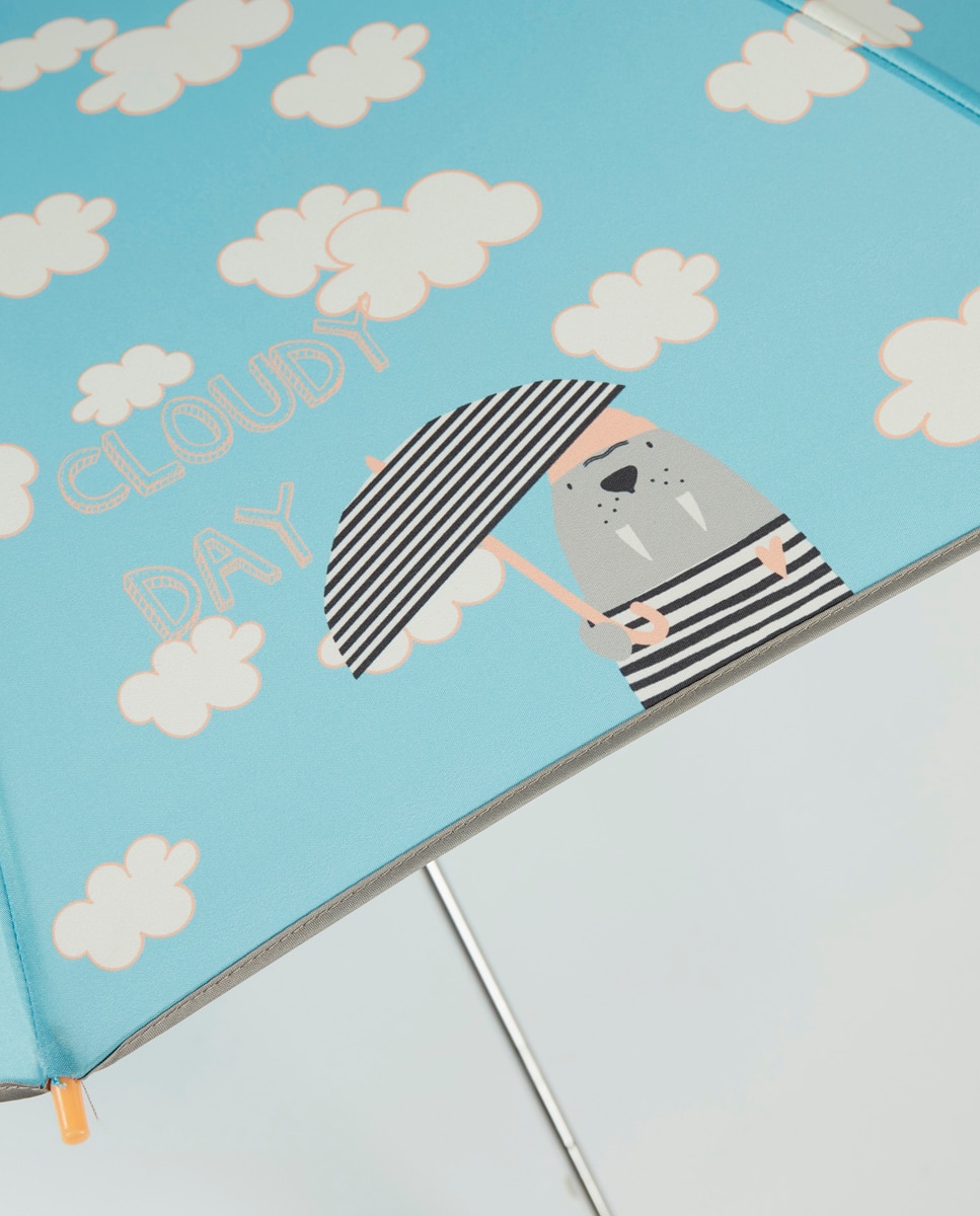 Guarda-Chuva Infantil Automático com Nuvens - Azul/Branco Azul-6