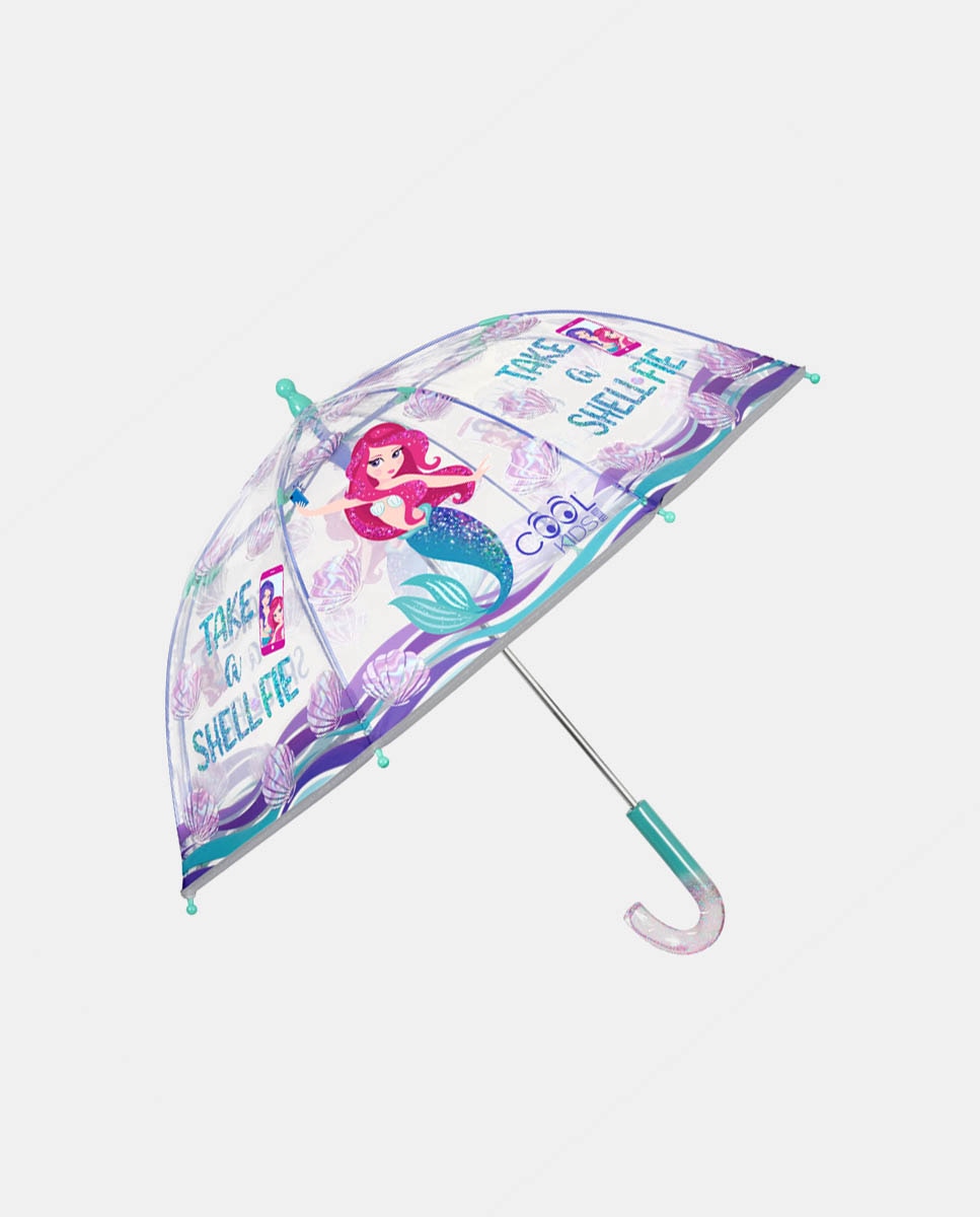 Imagem 0 de Guarda-Chuva Infantil Comprido Manual Transparente com Desenho de Sereia