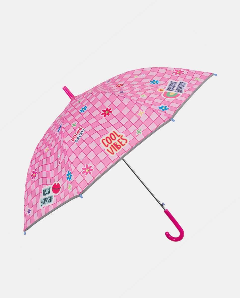 Guarda-Chuva Infantil Comprido Automático com Estampado - Rosa Rosa-1