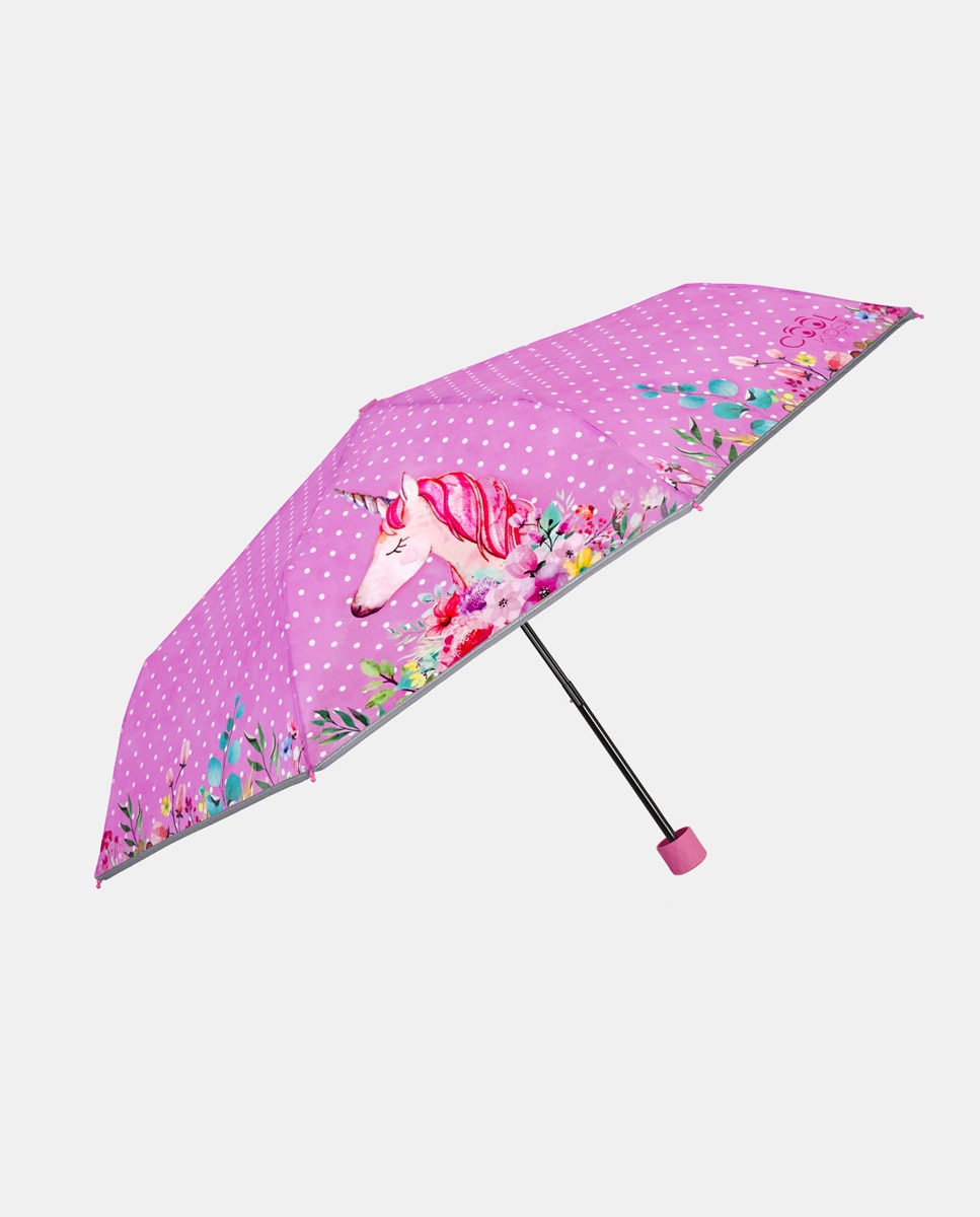 Guarda-Chuva Infantil Dobrável Manual com um Unicórnio - Rosa Perletti Rosa-1