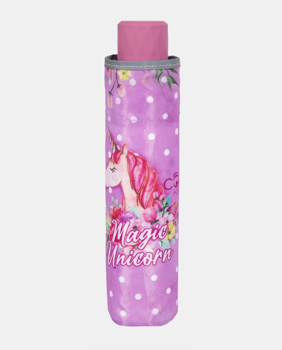Guarda-Chuva Infantil Dobrável Manual com um Unicórnio - Rosa Perletti Rosa-2
