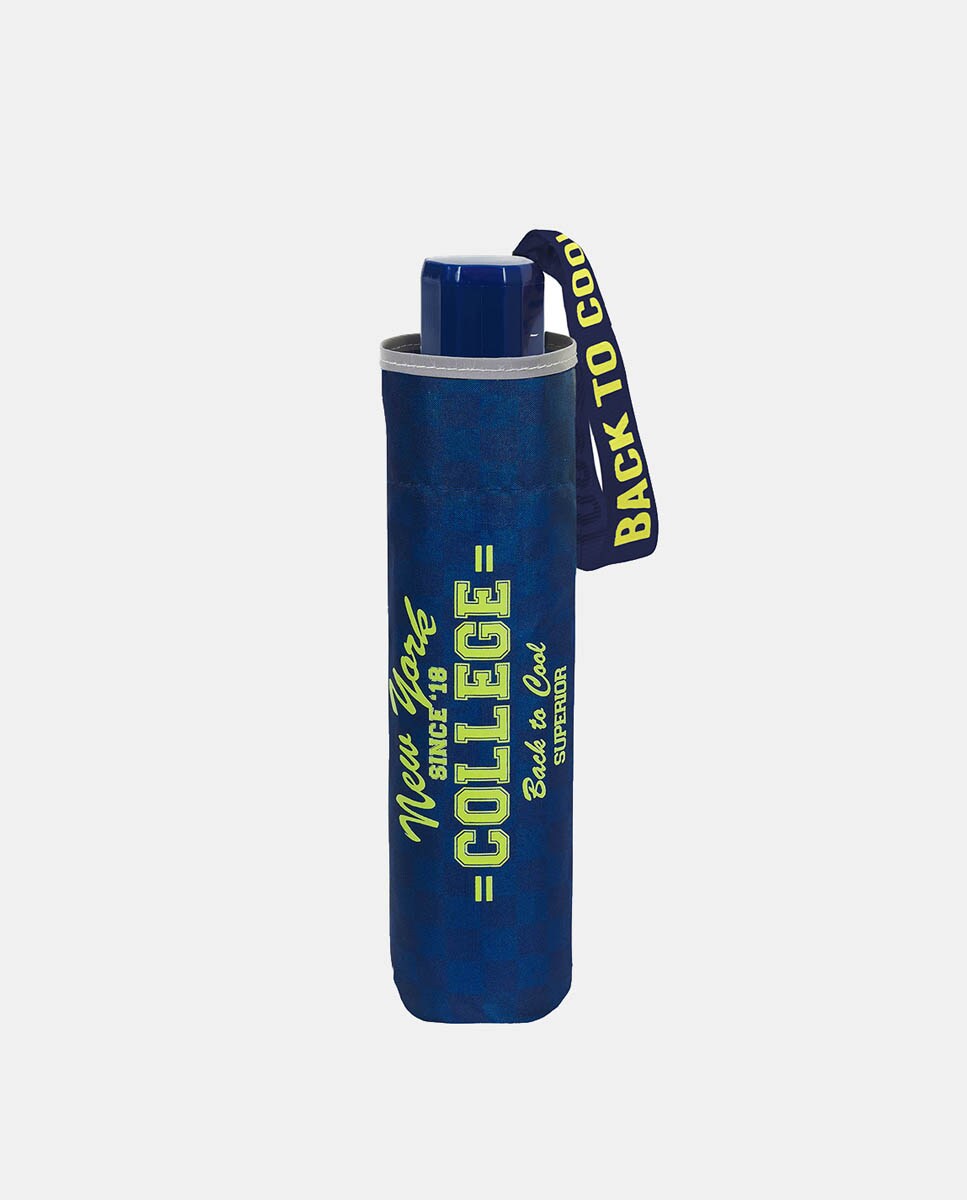 Guarda-Chuva Infantil Dobrável Manual Antivento em Microfibra com Varetas de Fibra de Vidro Azul-2