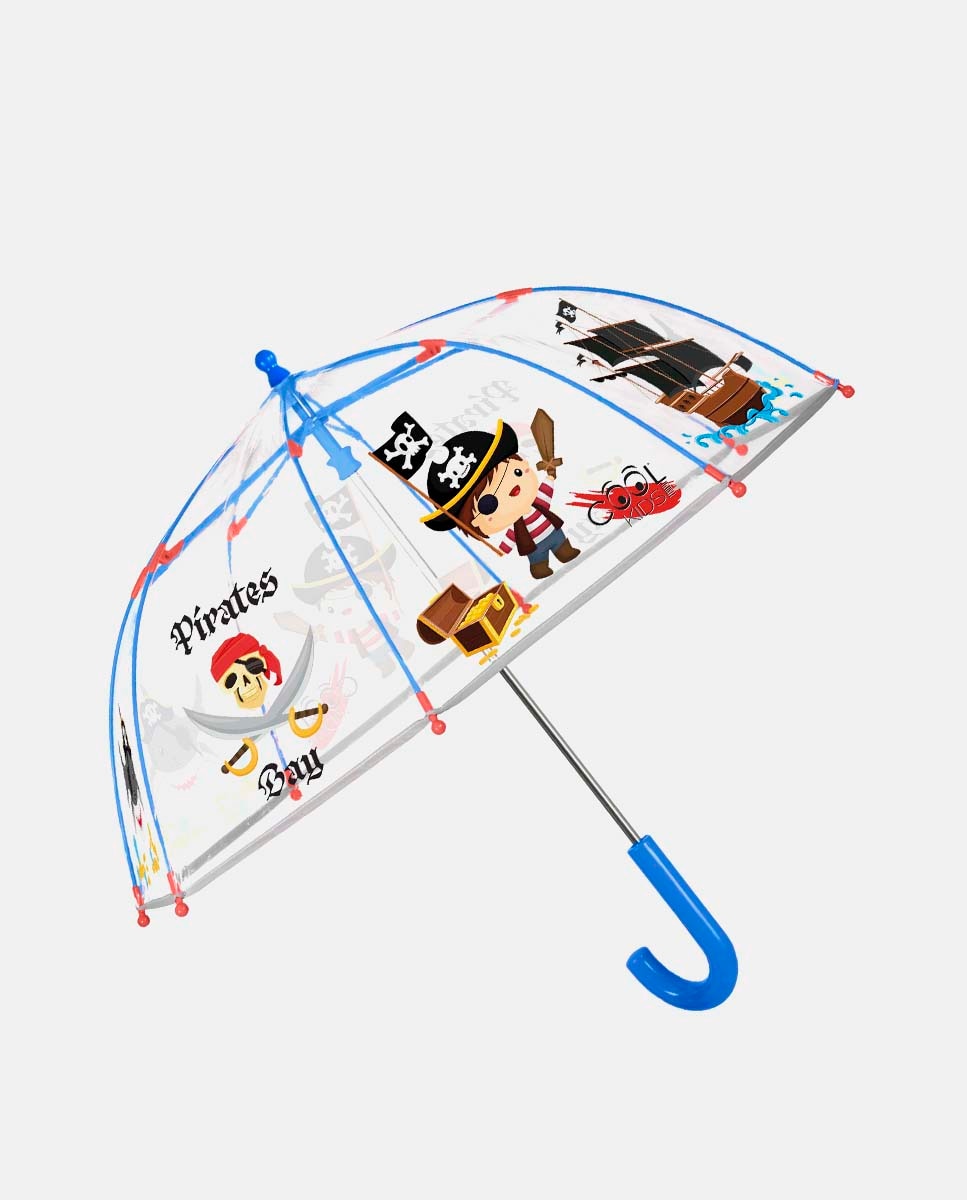 Guarda-Chuva Infantil Comprido com Desenho de Piratas - Transparente Perletti Azul-1