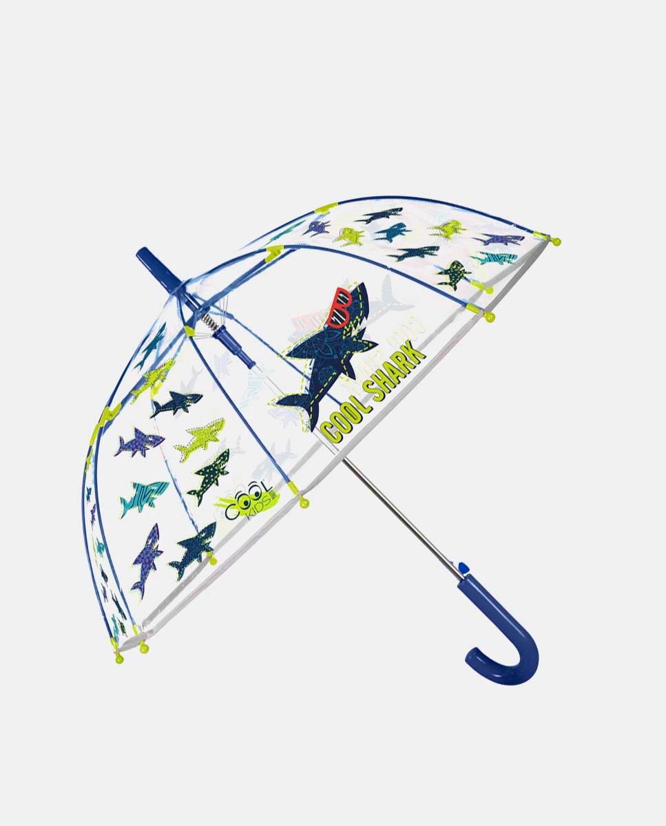 Guarda-Chuva Infantil Comprido com Desenho Cool Shark - Transparente Perletti Azul-1