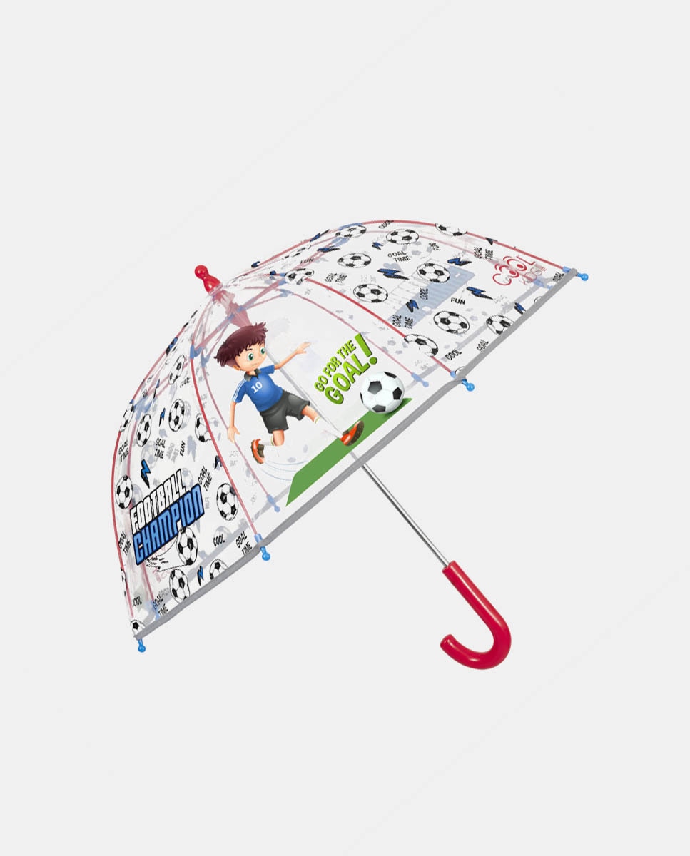 Guarda-Chuva Infantil Comprido Manual Transparente com Desenho de Futebol Transparente-1