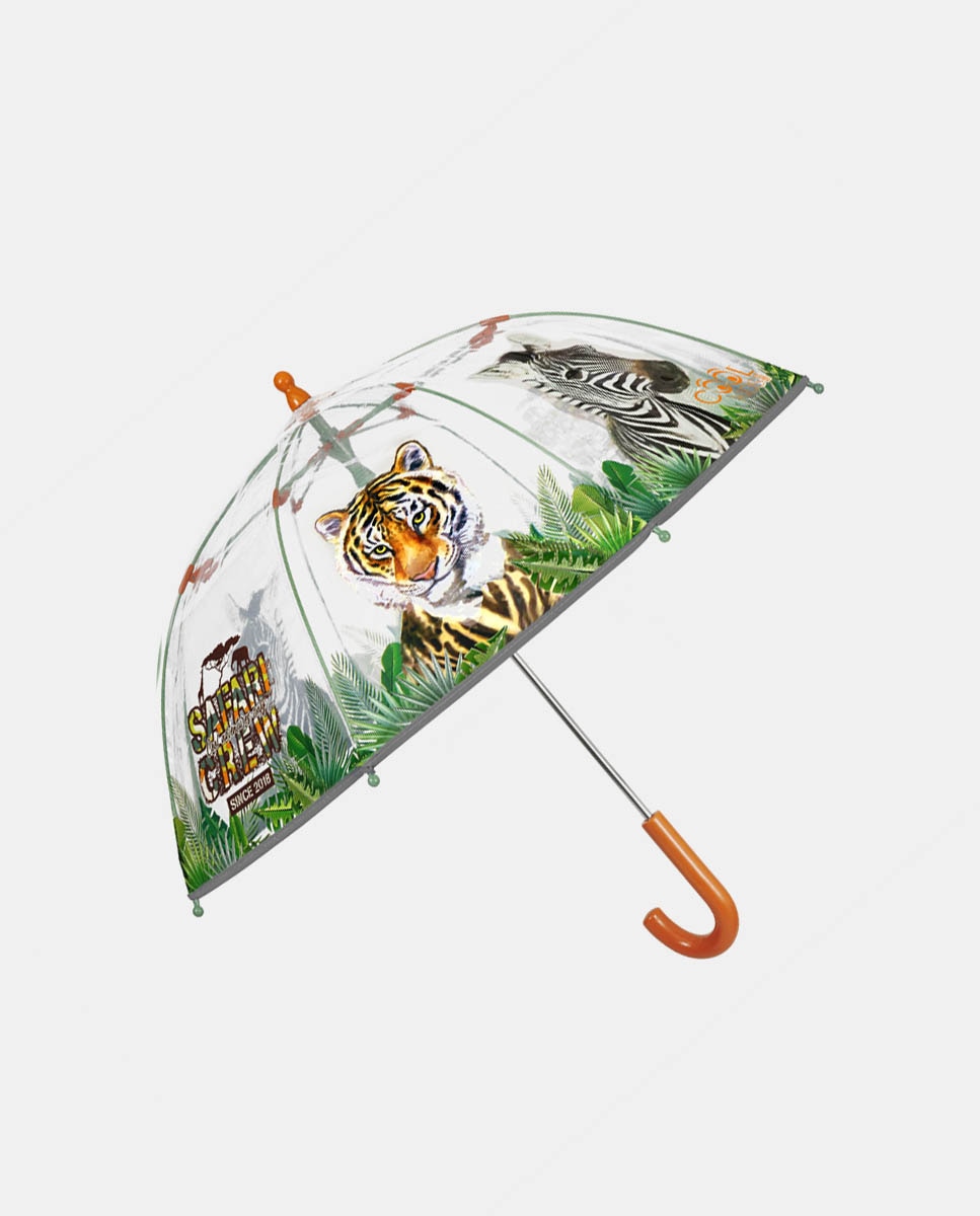Guarda-Chuva Infantil Comprido Manual Transparente com Estampado de Animais Perletti Transparente-1