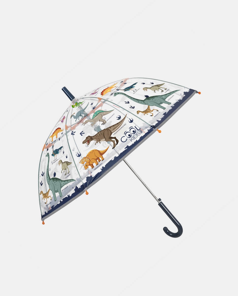 Guarda-Chuva Infantil Comprido Automático Transparente com Estampado de Dinossauros Perletti Transparente-1
