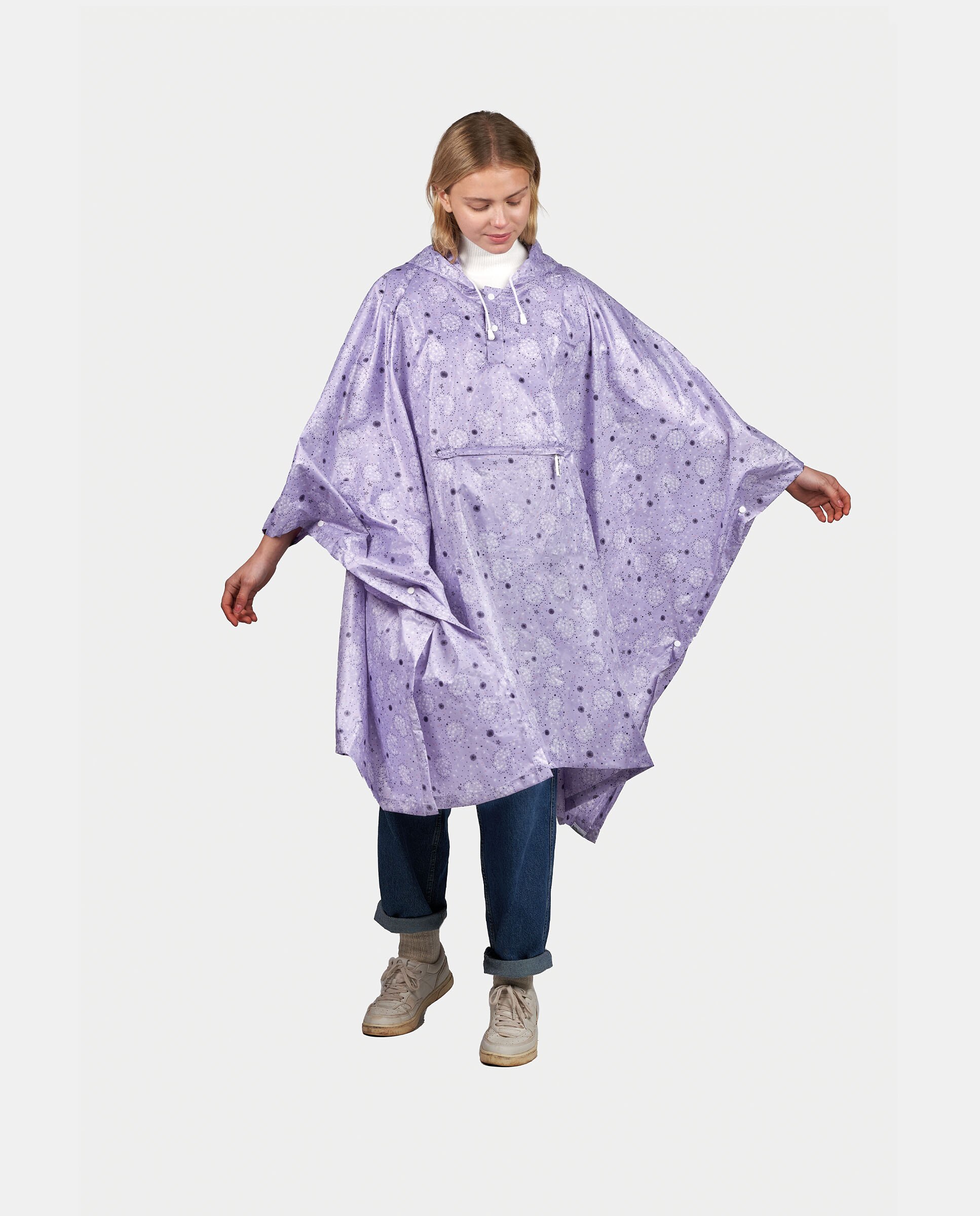 Poncho Impermeável Dobrável com Estampado de Fantasia e em Tecido Reciclado - Lilás Lilás-1