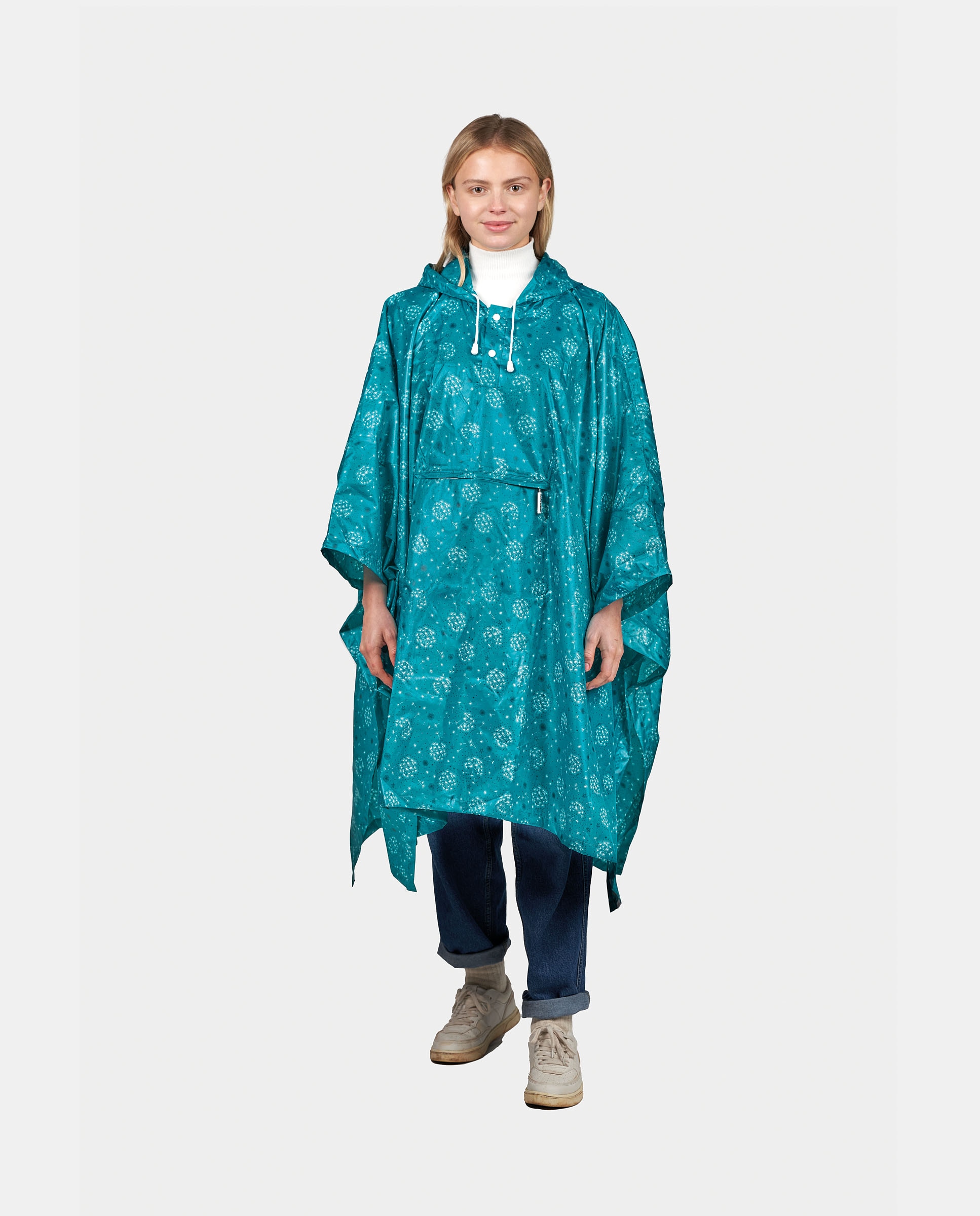 Poncho Impermeável Dobrável com Estampado de Fantasia e em Tecido Reciclado - Verde Verde-1