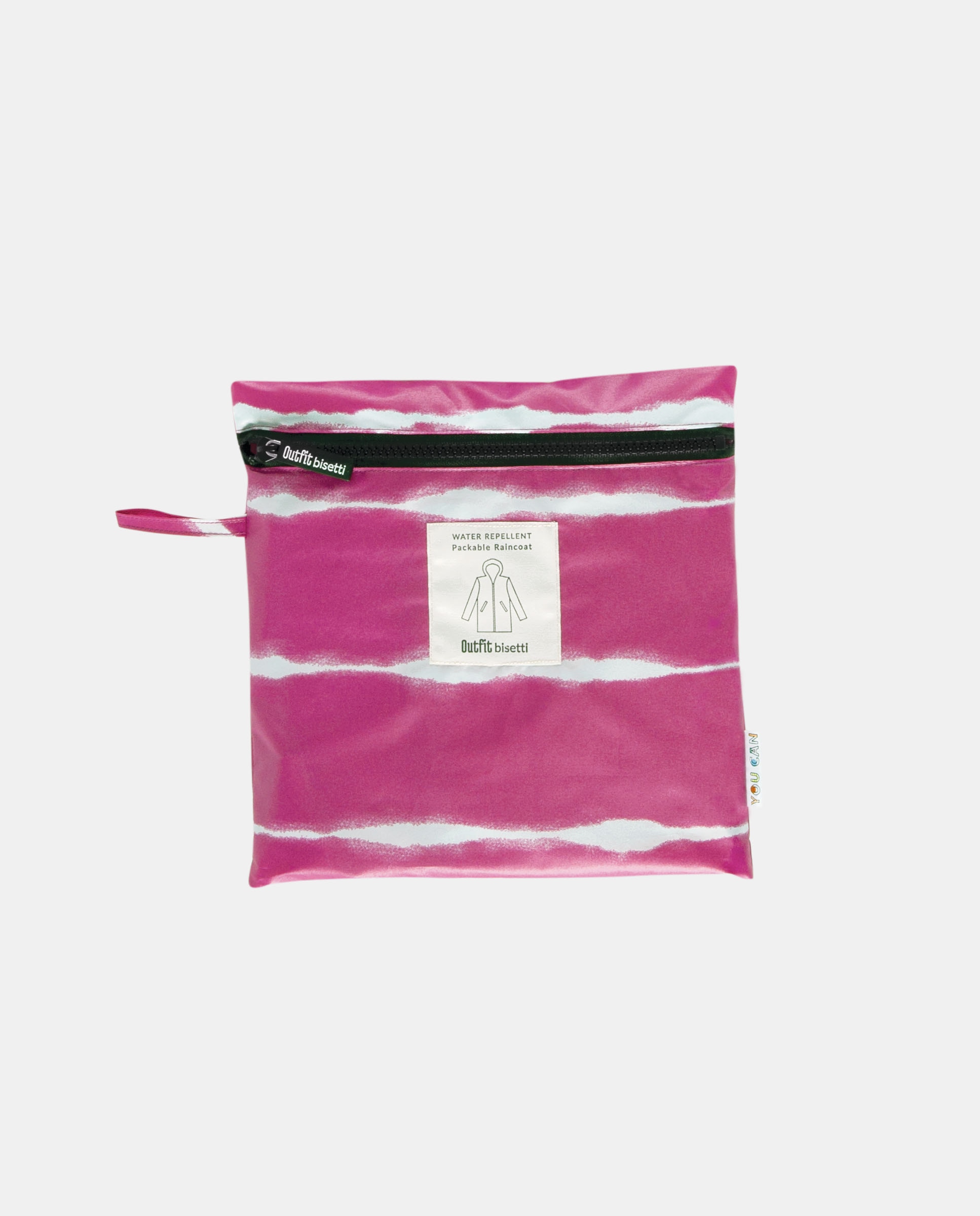 Impermeável com Estampado às Riscas e em Tecido Reciclado - Rosa Rosa-2