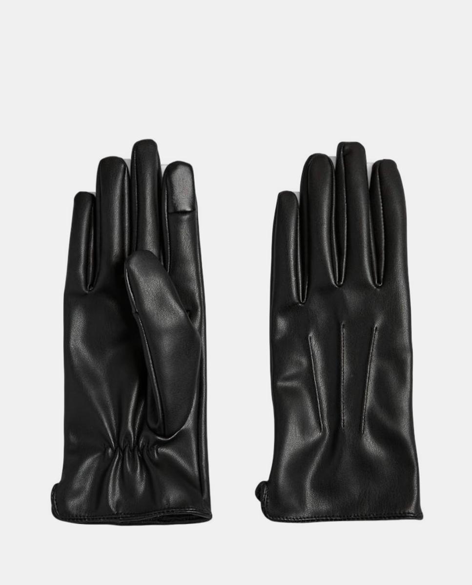 Luvas com Efeito de Pele Preto-1