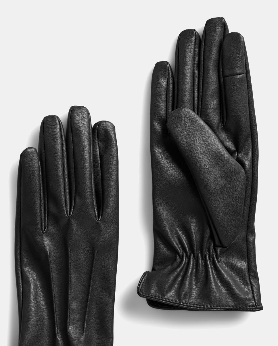Imagen 3 de Guantes efecto piel de mujer - Pieces - Granate Negro