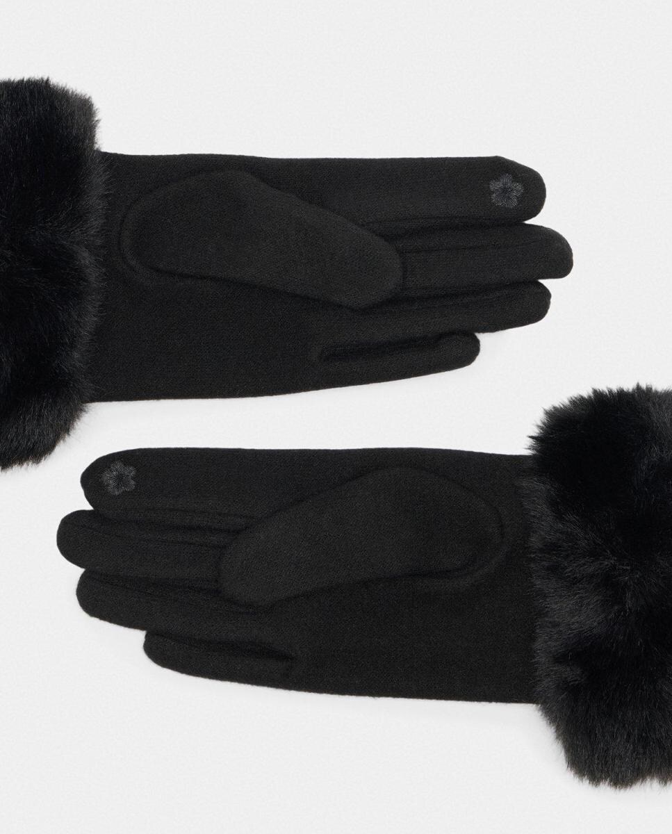 Luvas de Pano com Punho de Pelo Preto-2