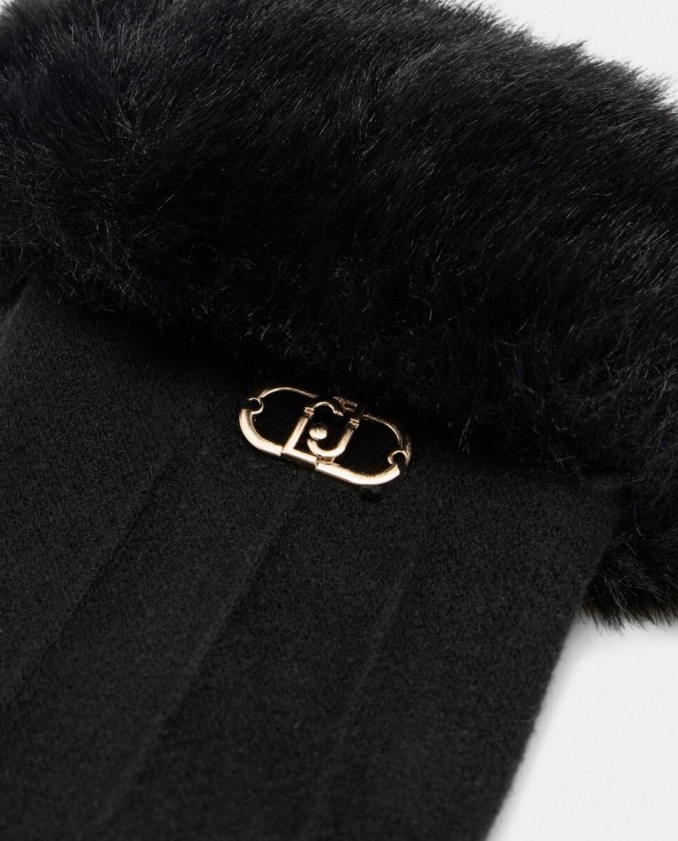 Luvas de Pano com Punho de Pelo Preto-3